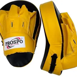 Boxing Curved Focus Punching Mitts- Leather Training Hand Pads (Yellow) Curved Focus Pad-image-66