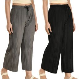 Pack of 2 Women Relaxed Grey, Black Lycra Blend Trousers-image-14