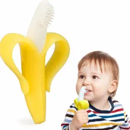 Baby Banana Toothbrush Teether with Soft Bristles Bendable Flexible 100% Safe for Infants Ultra Soft Toothbrush-0