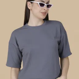 Women Self Design Round Neck Wool Blend Grey T-Shirt-picture-6