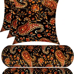 Combo Set Of 3 Cushion And 2 Microfibre Floral Bolster Pack of 5-image-41