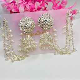 Pearl Bahubali Jhumki/Jhumka Earrings For Girls and Cubic Zirconia Diamond Alloy Earring Set-image-53