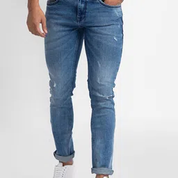 SPYKAR Men Blue Slim Fit Low-Rise Mildly Distressed Light Fade Jeans-picture-33
