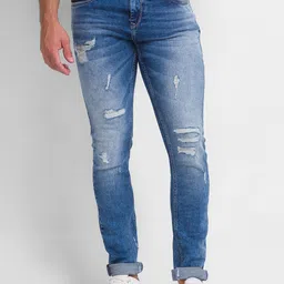 SPYKAR Men Blue Slim Fit Mildly Distressed Heavy Fade Jeans-picture-36
