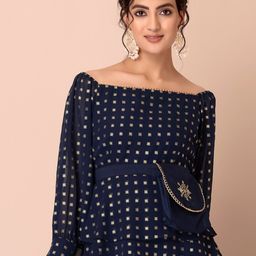 INDYA Foil Printed Off-Shoulder Top With Fanny Bag-22