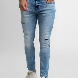 SPYKAR Men Blue Tapered Fit Mildly Distressed Heavy Fade Jeans-picture-29