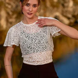 Athena Self Design Lace Back Knot Top-23