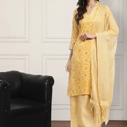Anouk Floral Printed V-Neck Kurta With Palazzos & Dupatta-picture-21