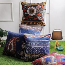 romee Blue Velvet Ethnic Motif 16x16 inches Cushion Cover (5Pc)-picture-8