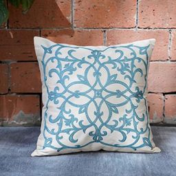 Blue Floral Polyester 16 x 16 Inches Cushion Cover by Zeba-picture-48