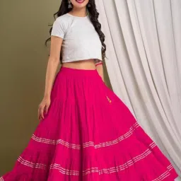 Women Solid Flared Pink Skirt-image-26