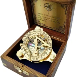 Brass Sundial Compass With Wood box collectible gift Compass-image-72