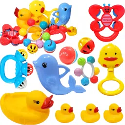 Colorful Non Toxic Set of 7 Pcs Mix & Attractive Rattles & 4 Pcs Duck ChuChu Rattle-image-49