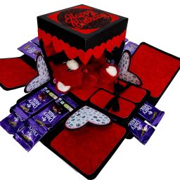 Explosion Box,Birthday Gift (12 chocolate) Greeting Card with teddy(Red & Black) Paper Gift Box-24