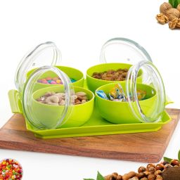 Serving Set | Serving Bowls With Lid And Tray | Bowl | Bowl Set | Airtight Container With Tray And Lid For | Aachar | Pickle | Salad | Dryfruit | Dessert | Snacks | Chocolate | Candy | Masala Bowl, Tray, Container Serving Set-picture-1