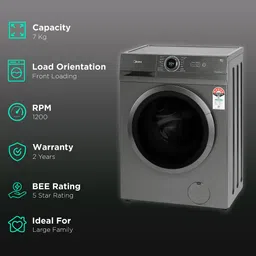 Midea 7 kg 5 Star Fully Automatic Front Load Washing Machine (MF100W70/T-IN, In-Built Heater, Dark Grey) image 2