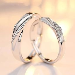 Adjustable couple ring set for lovers valentine gift set Stainless Steel Zircon Sterling Silver Plated Ring Set-4