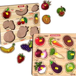 Fruits & Vegetables Shape Name Puzzle on Wooden Board Games For Kids PackOf2-image-14