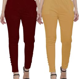 Pack of 2 Women Slim Fit Maroon, Beige Cotton Blend Trousers-image-9