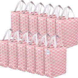 Non-Woven Reusable Zig-Zag Shopping Handbag|Pack of 12|Pink Pack of 12 Grocery Bags-image-26