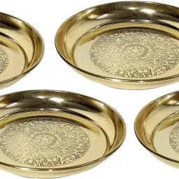 Brass Dinner Quarter Plate / Serving Bowl,Halwa Plate, 5 INCH [13 cm]- 4 Piece Dinner Plate-image-51