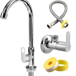 Prime Swan Neck with Marc Angle Wall & Connection pipe for Sink/washbasin Trendy Design water Saving Aerator Suitable for Bathroom &Kitchen(Chrome Finish) Bib Tap Faucet-picture-20