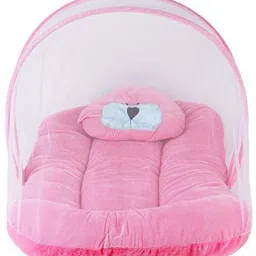 Velvet Baby Bedding Set (Pink) Soft and Comfortable with Attached Mosquito Net for Kids Tent Mosquito net-picture-2