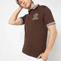 Men Solid Polo Neck Pure Cotton Brown T-Shirt-image-7