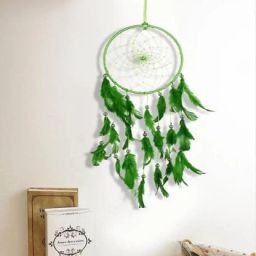 Dream Catchers, Home Decor, Handmade Dreamcatcher for Bedroom, Balcony, Garden, Party, Cafe, Small Ring Beaded Green Plastic Dream Catcher-image-66