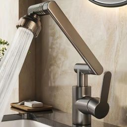 Hot Cold Water Mixer Faucet 360° Adjustable Stainless Steel Kitchen Faucet with Swivel Arm & Single Lever Sink Tap Faucet-image-34