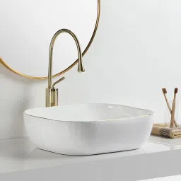 Designer Rectangle Shape Glossy White With Golden Color Countertop WashBasin 72WG Table Top Basin-14