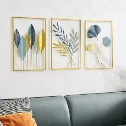 Golden Elegant Metal Wall Art Decor Set of 3: Rustic Frames For Wall Decor Pack of 3-image-42