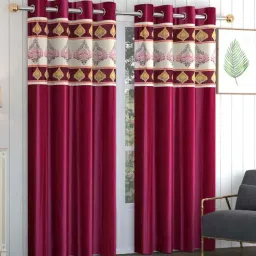 aadi traders Wine Polyester Solid 7ft Semisheer Eyelet Door Curtains (2Pcs)-picture-3