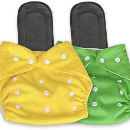 Large Cloth Button Diaper Combo - 2 diaper with black insert (yellow green)-0