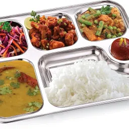 zorrow mart Stainless Steel Rectangular Bhojan Thali Set/ 6 Compartment Each Sectioned Plate Sectioned Plate image 2