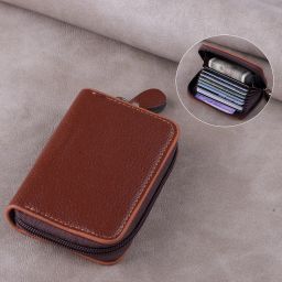 Men & Women Brown Genuine Leather RFID Card Holder-image-49