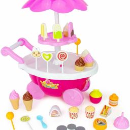him tax Ice Cream and Sweet Shopping Cart Play Toy Set with Light and Sound Effect for Kids-Big-Plastic, Pink (Pack of 1 Set) image 4