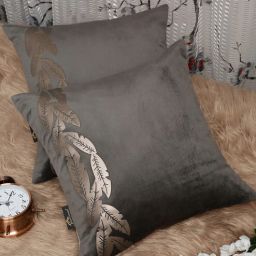 hosta homes Grey Floral Leaf Velvet 16 x 16 Inches Cushion Covers (Set of 2)-picture-25