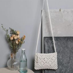 White Women Sling Bag Macrame handbag purse-image-62