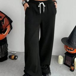 Women Solid Black Track Pants-image-3