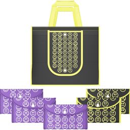 kuber industries Pack of 6 Smile Foldable Grocery/Shopping Bags For Women | Black Yellow & Purple Pack of 6 Grocery Bags-picture-49