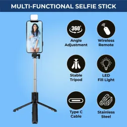 GADGETSWEAR Selfie Stick with Tripod Stand, Mobile Tripod stand with LED Light Tripod Kit image 3