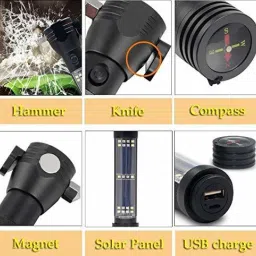 venimall Aluminium 7 Mode Rechargeable Solar LED Torch Flashlight, Car Emergency 2 hrs Torch Emergency Light image 4