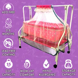 kiddery MAIA Premium Cradle for Infant with Mosquito Net & 4 Wheels Lock 0-8 Months Age image 4