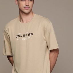 Men Typography Round Neck Pure Cotton Beige T-Shirt-image-77
