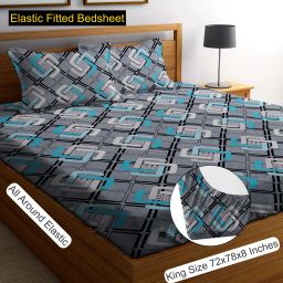 240 TC Microfiber King Floral Fitted (Elastic) Bedsheet-image-63