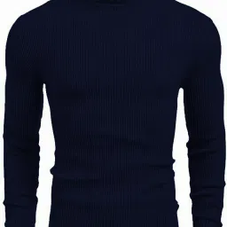 Men Woven Turtle Neck Dark Blue Sweater-image-59