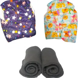 Printed Reusable Washable Baby 2 Cloth Diaper with 2 Charcoal Bamboo Insert (Sky Blue and Yellow) For 0-36 Months Baby - S - M (4 Pieces)-7