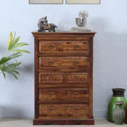 mudramark from pepperfry Airavana Sheesham Wood Chest Of Drawers in Scratch Resistant Provincial Teak Finish-picture-49