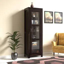 ooden Bookshelf Cabinet With Glass Door Storage Solid Wood Semi-Open Book Shelf-image-0